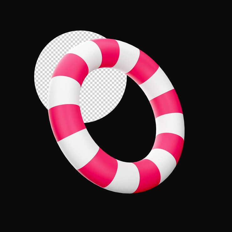 PSD pink and white swimming ring 3d element against black circle background
