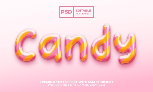 PSD Розовый желтый леденец 3d редактируемый текстовый эффект стиль