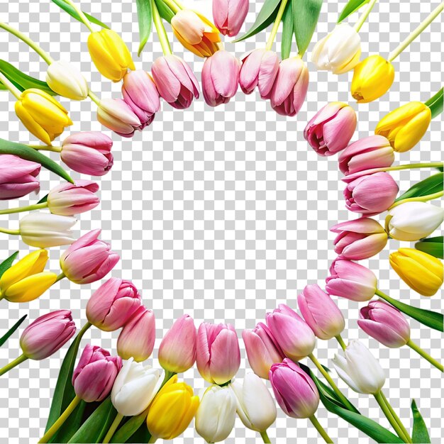 pink and yellow tulip flowers in a round isolated on transparent background