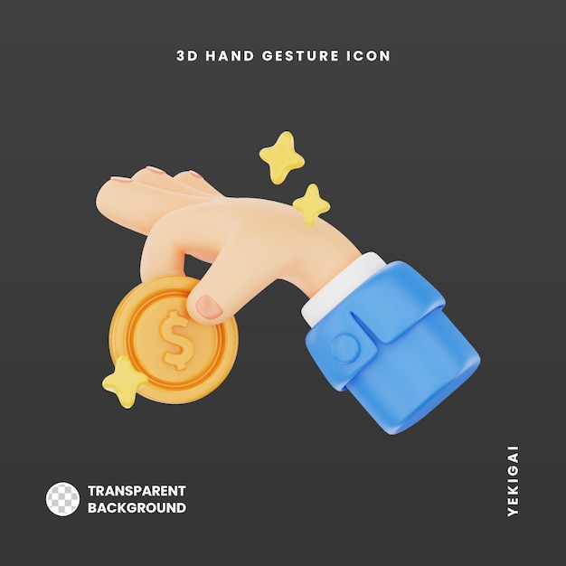 PSD pinning coins 3d hand gesture icon