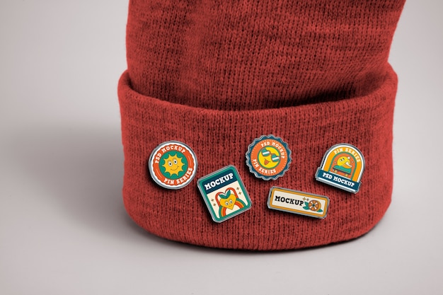 PSD pins mockup on beanie nat