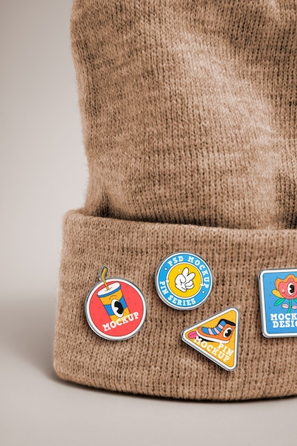 PSD pins mockup on beanie nat