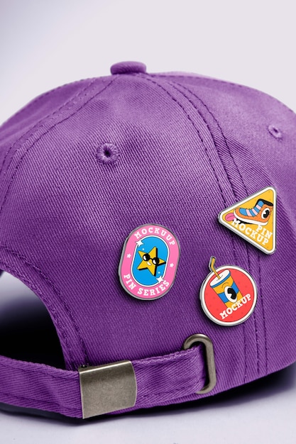 PSD pins mockup on beanie nat