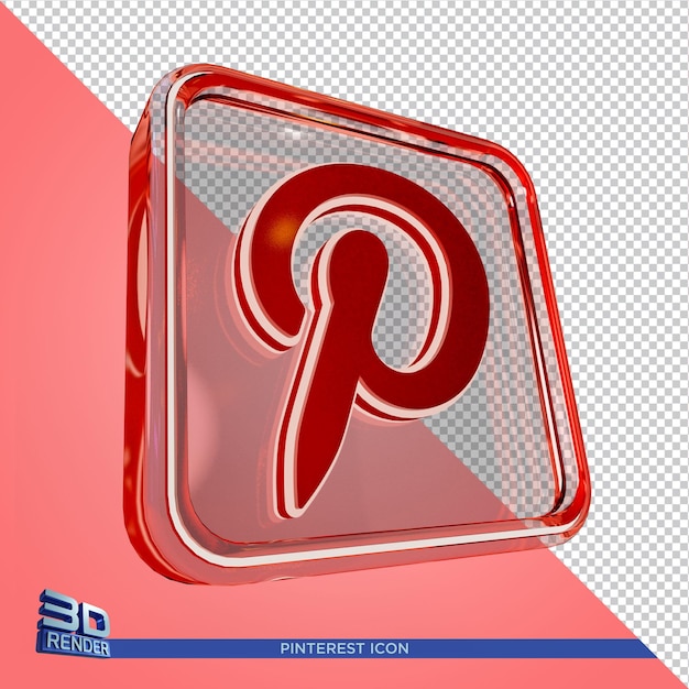 Pinterest in Glass Box 3D Rendering Icon in 3D Rendering