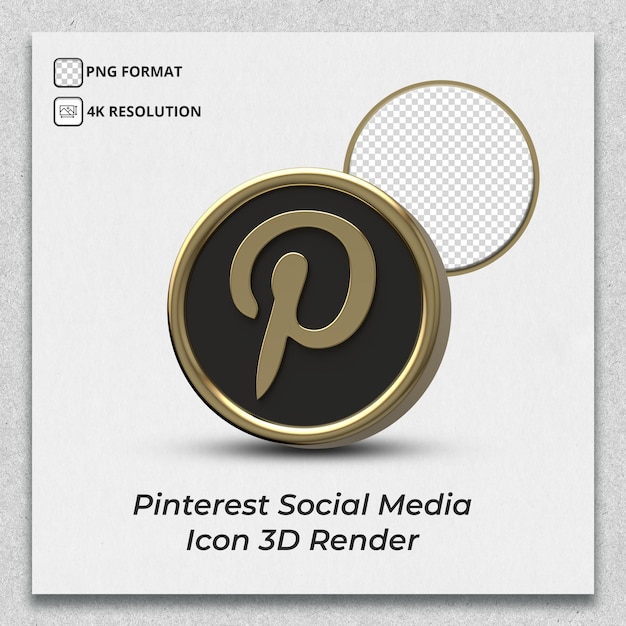 PSD pinterest gold icon 3d render