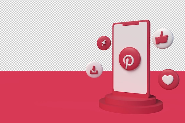 Pinterest icona 3d con il telefono. rendering 3d