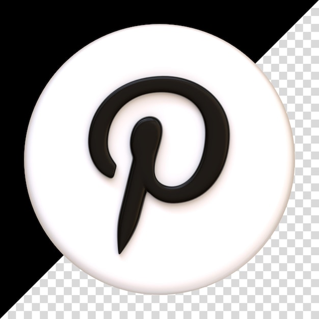 黒の背景に分離された pinterest アイコン p 文字ロゴタイプ ソーシャル メディア アプリの丸いボタンのロゴ