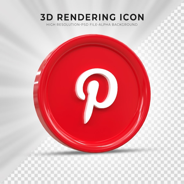 Pinterest Ikona Mediów Społecznościowych 3d Kolorowa Błyszcząca Ikona 3d Koncepcja Renderowania 3d Dla Kompozycji