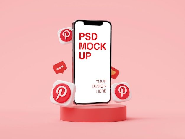 Pinterest Logo Post W Mediach Społecznościowych Na Makiecie Telefonu Komórkowego Z Ikonami 3d