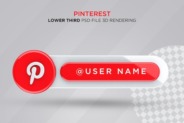 Pinterestのローワーサードバナー3DスタイルレンダリングプレミアムPsd