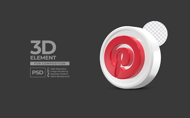 PSD 3d элемент социальных сетей pinterest для шаблона композиции премиум psd