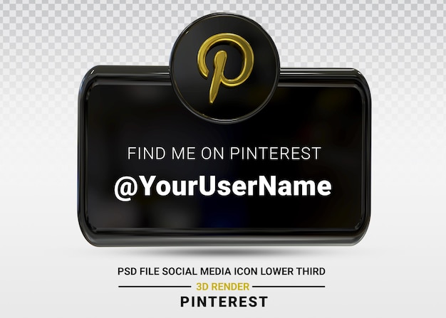 Pinterest social media icoon onderste derde banner 3d render stijl kleur zwart