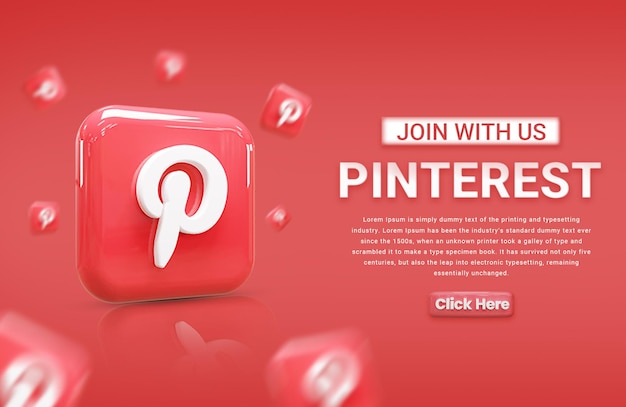 PSD pinterest social media marketing modello banner post di marketing sui social media con icona 3d