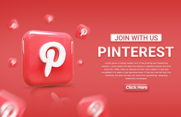 Pinterest Szablon Marketingu Mediów Społecznościowych Baner Post Marketingowy W Mediach Społecznościowych Z Ikoną 3d