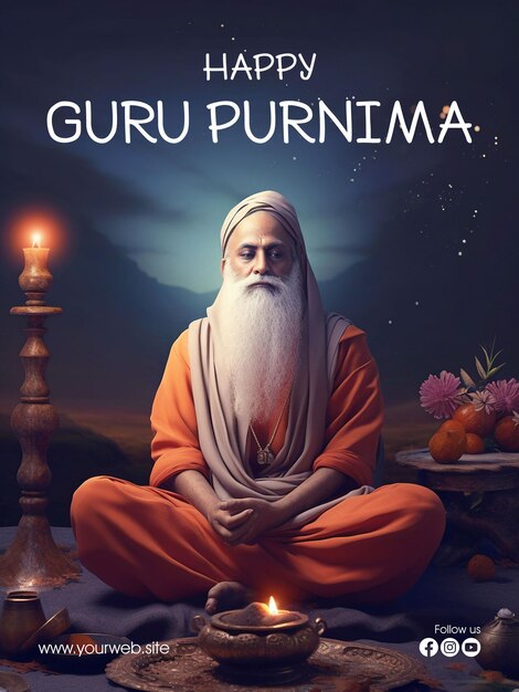 PSD pionowy szablon plakatu dla guru purnima