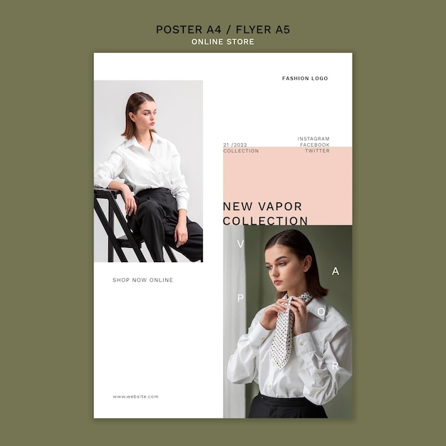 PSD pionowy szablon plakatu do minimalistycznego sklepu z modą online