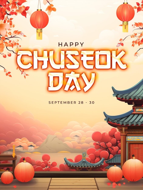 Pionowy Szablon Plakatu Z Okazji Koreańskiego Festiwalu Chuseok