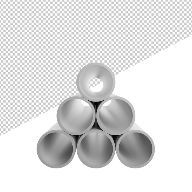 Tubo di ferro vista frontale 3d rendering illustrazione icona sfondo trasparente