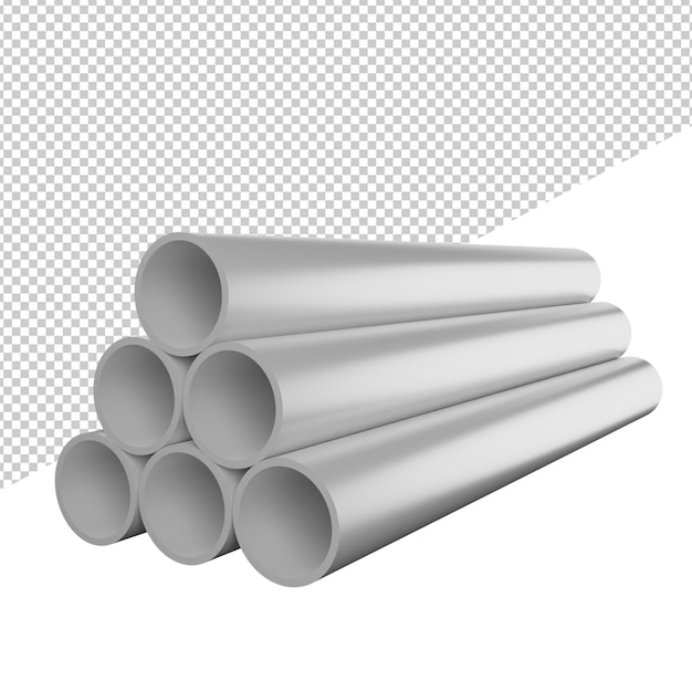 PSD pipe iron side view 3d rendering illustration icon transparent background