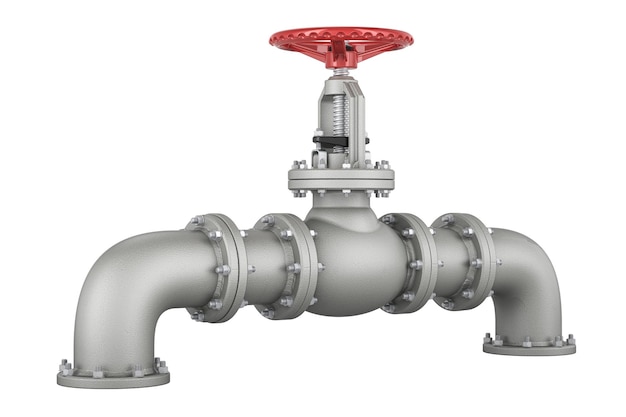 Pipeline with valve 3D rendering isolated on transparent background