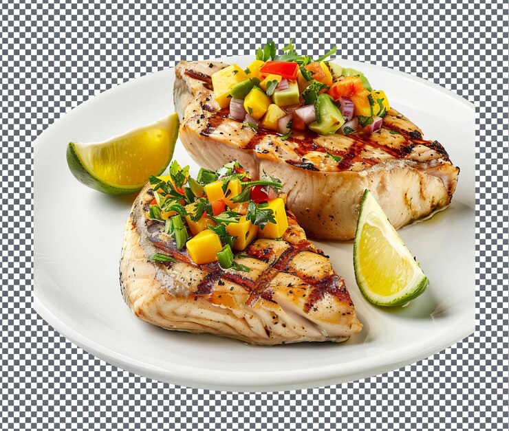 PSD piquant grilled swordfish steaks isolated on transparent background