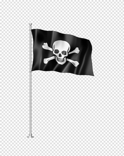 Piracka flaga Jolly Roger na białym tle