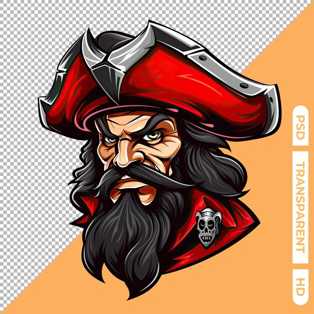 PSD logo della mascotte pirata isolato su sfondo trasparente esports png