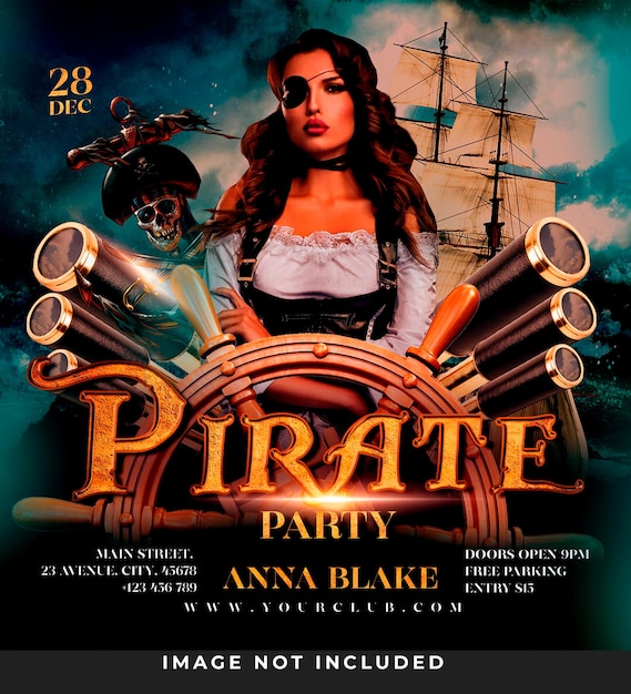 PSD pirate party flyer psd-sjabloon