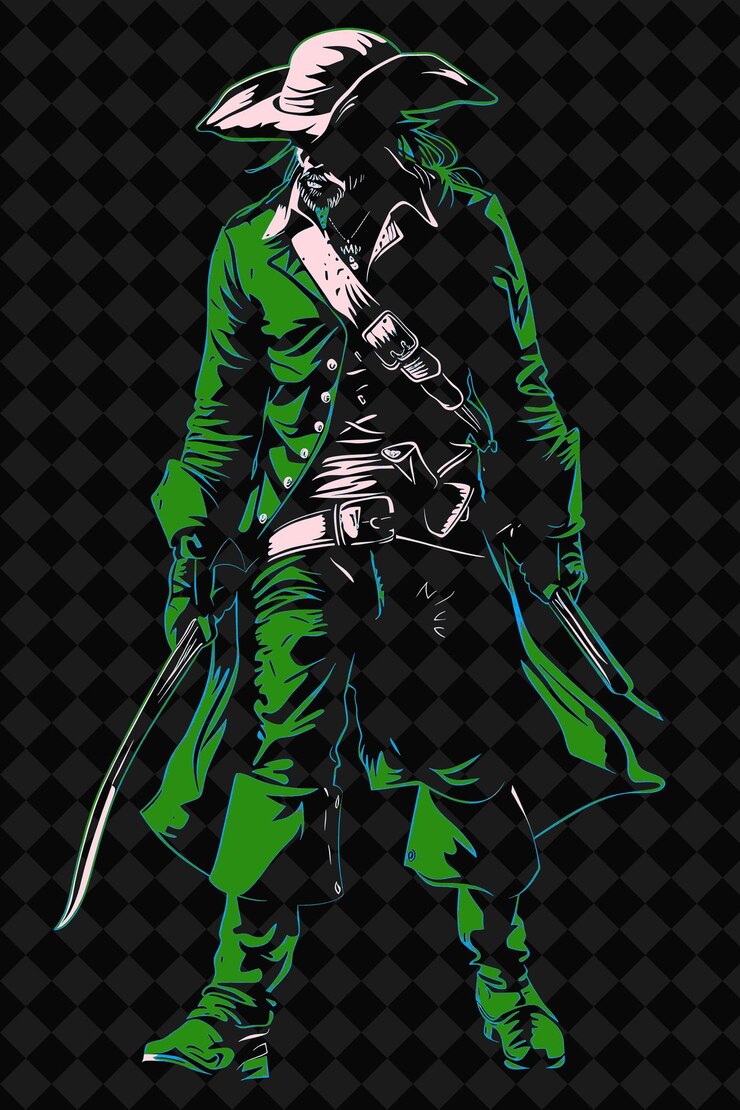 PSD pirate portrait with tricorn hat and cutlass standing with o png illustration character designs