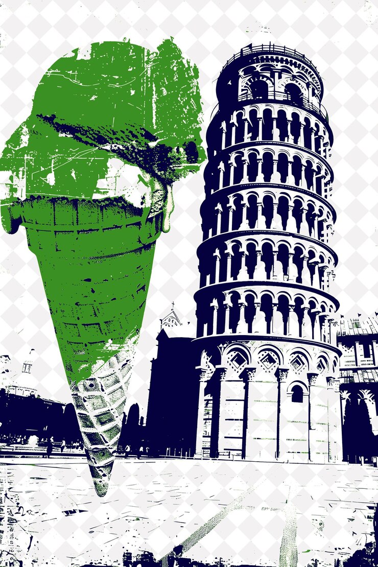 PSD pisa scene with the leaning tower and the piazza dei miracol italy culture illustration design