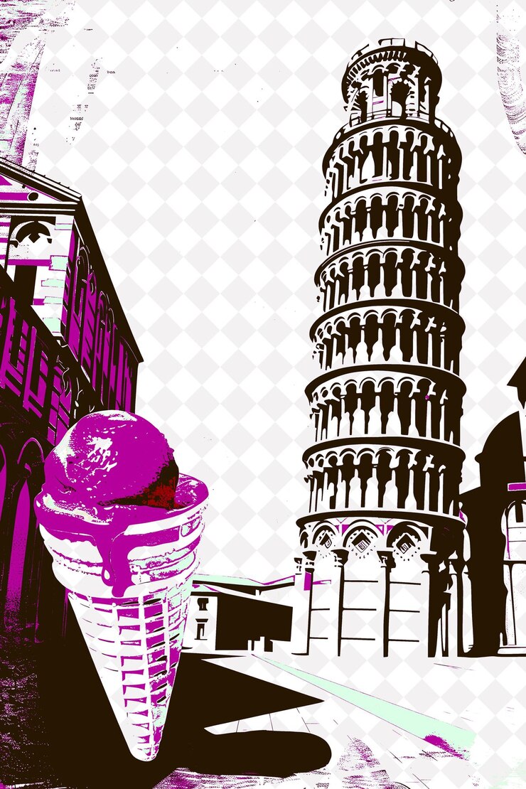 PSD pisa scene with the leaning tower and the piazza dei miracol italy culture illustration design
