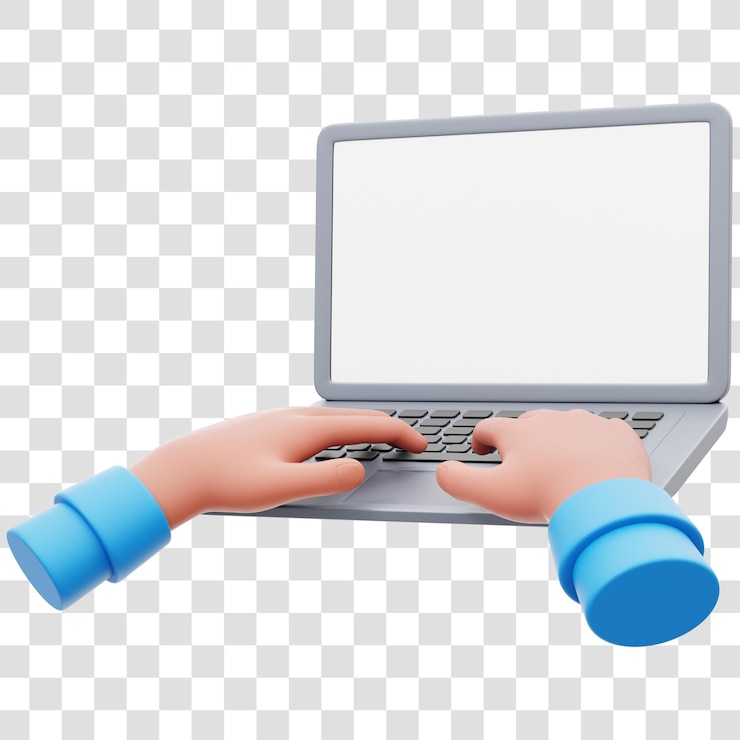 PSD pisanie na laptopie 3d rendering mockup izolowane przezroczyste tło