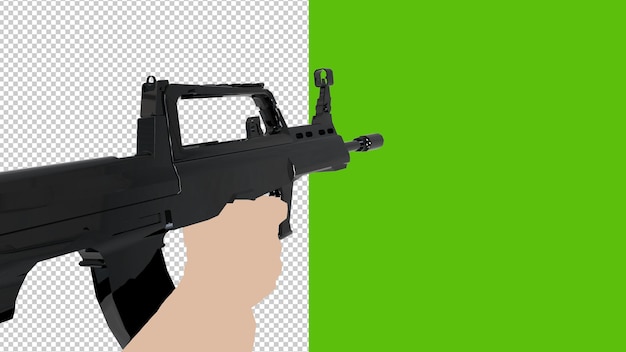 PSD pistolet 3d ręką na przezroczystym tle