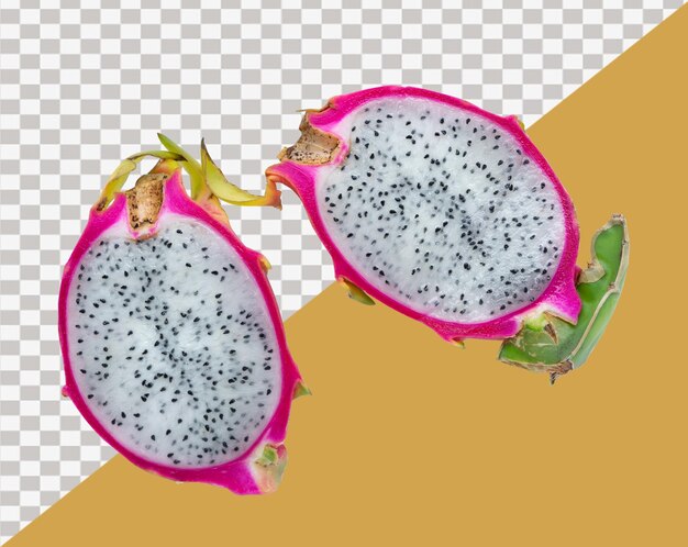 PSD pitahaya of draakvrucht op een witte achtergrond fruit gesneden in twee selenicereus