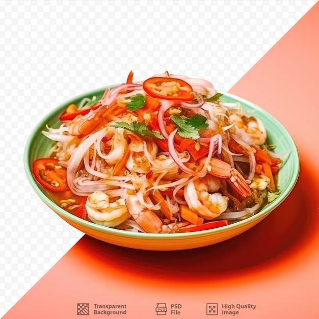 PSD pittige zeevruchtensalade met garnaleninktvis en wortel in de thaise keuken