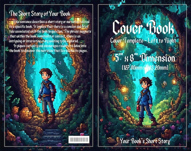 PSD pixel adventure enchanting cover for children's book set in dark forests enjoy with psd file