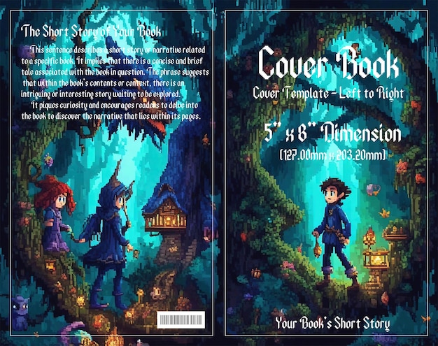 PSD pixel adventure enchanting cover for children's book set in dark forests enjoy with psd file