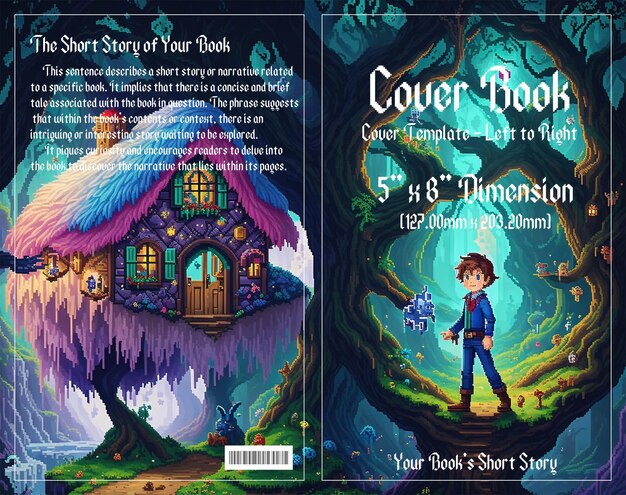 PSD pixel adventure enchanting cover for children's book set in dark forests enjoy with psd file