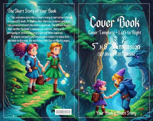 PSD pixel adventure enchanting cover for children's book set in dark forests enjoy with psd file