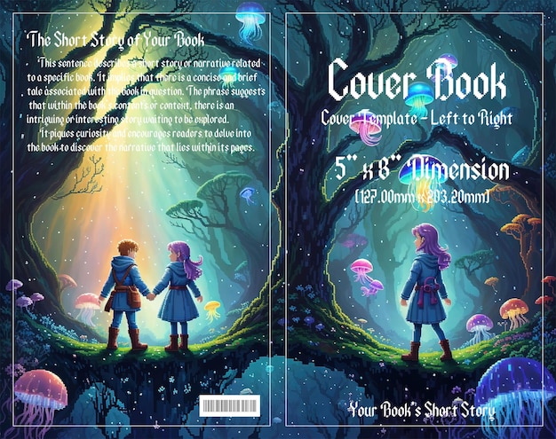 Pixel adventure enchanting cover for children's book set in dark forests enjoy with psd file