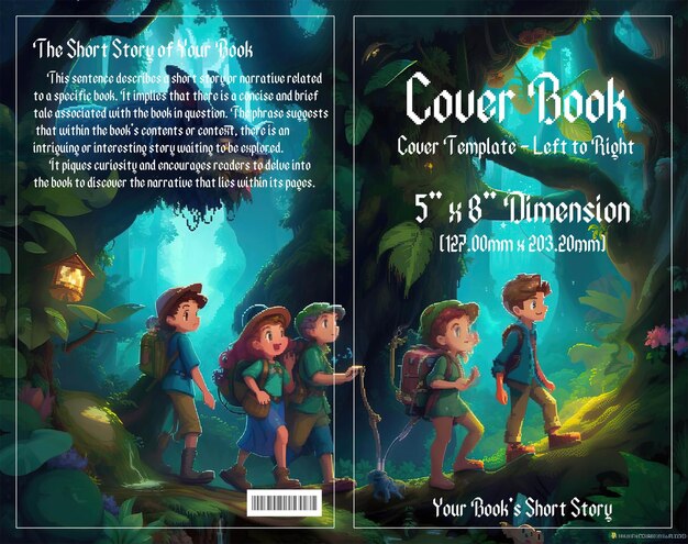 PSD pixel adventure enchanting cover per libri per bambini set in dark forests godetevi con il file psd