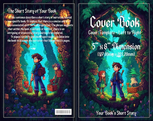 PSD pixel adventure enchanting cover for children's book set in dark forests enjoy with psd file