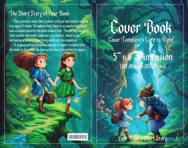 Pixel adventure enchanting cover voor kinderboeken set in dark forests geniet met psd-bestand