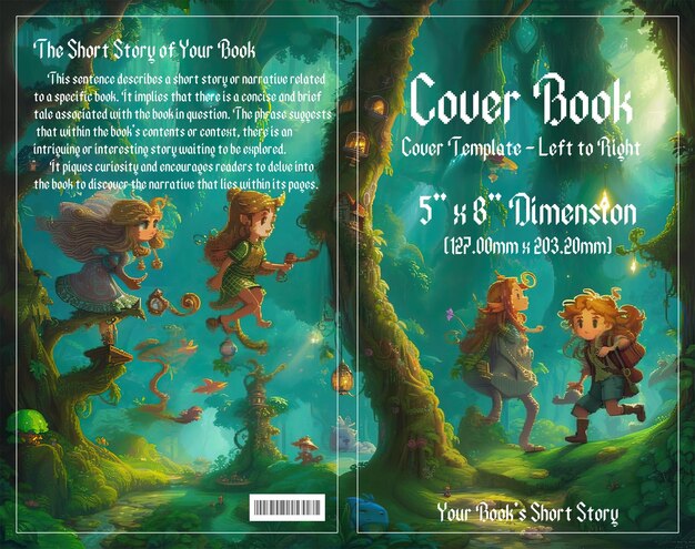 Pixel adventure enchanting cover voor kinderboeken set in dark forests geniet met psd-bestand