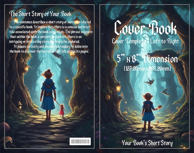 PSD pixel adventure enchanting cover voor kinderboeken set in dark forests geniet met psd-bestand