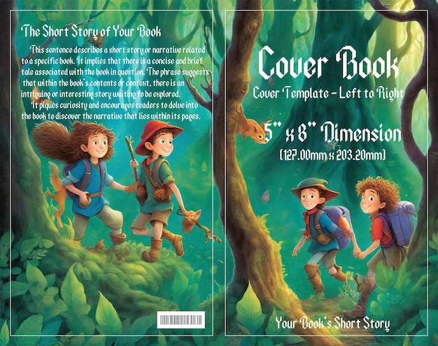 Pixel adventure enchanting cover voor kinderboeken set in dark forests geniet met psd-bestand