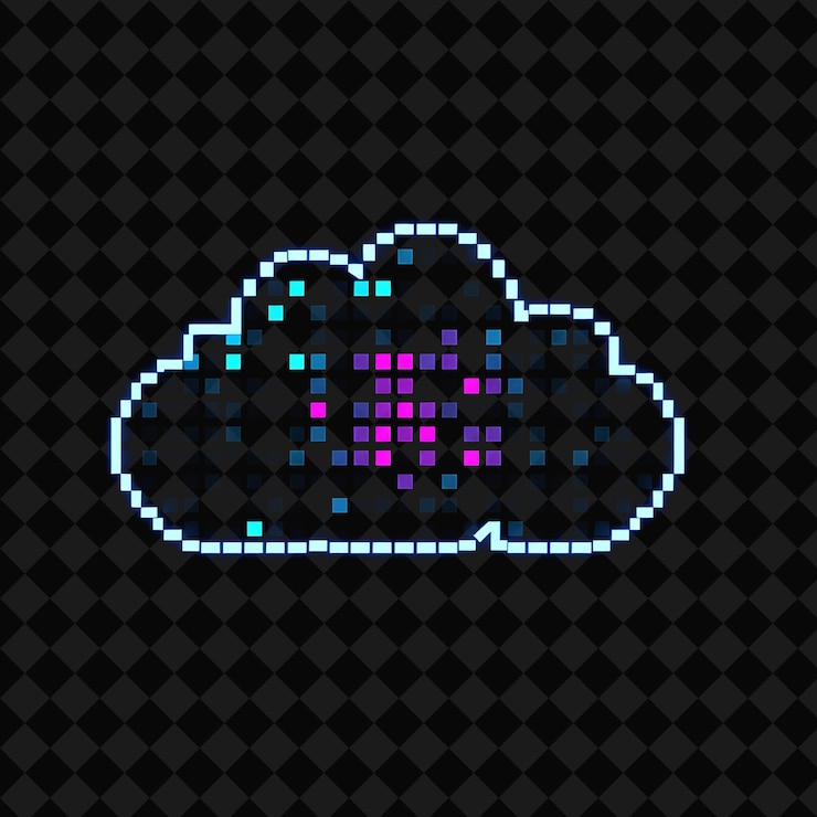 PSD 작은 사각형으로 구성된 픽셀 아트 클라우드 (pixel art cloud) 8비트 디자인과 레트로 게임 미학 클래식 네온 (classic neon)