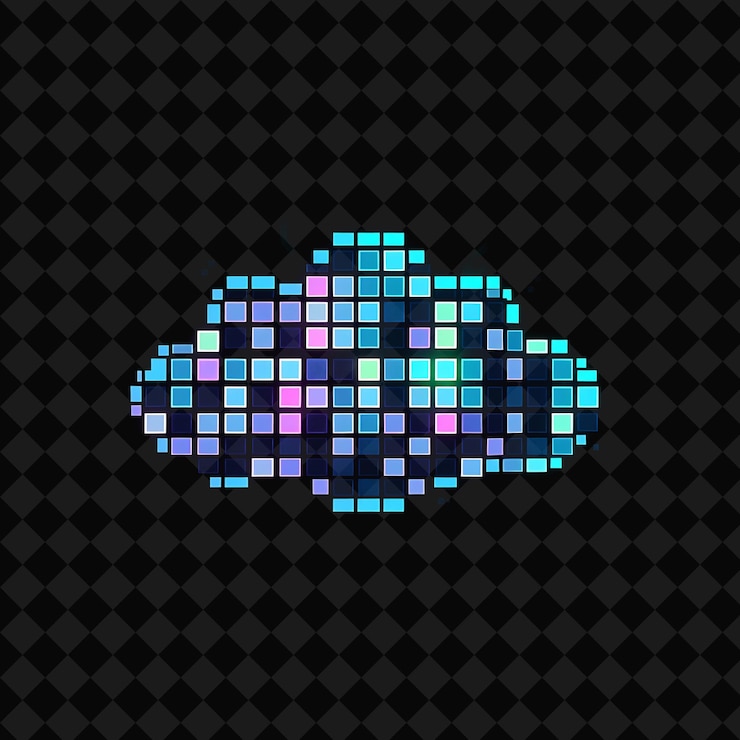 PSD pixel art cloud composed of tiny squares 8 bit designs and retro gaming aesthetics classic neon co