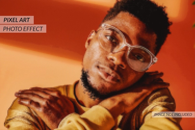 Pixel art photo effect template mockup