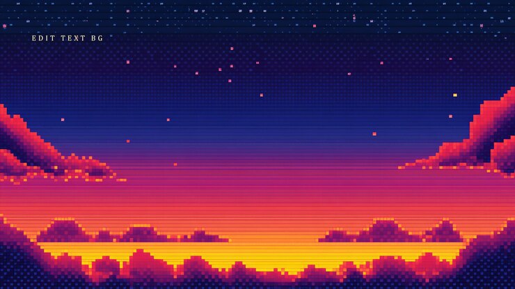 PSD pixel art sunset landscape with vibrant colors and starry night sky 1